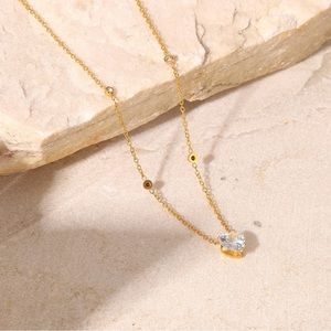 Gold Heart Necklace*Simulated Diamond Necklace*Dainty Necklace*Waterproof